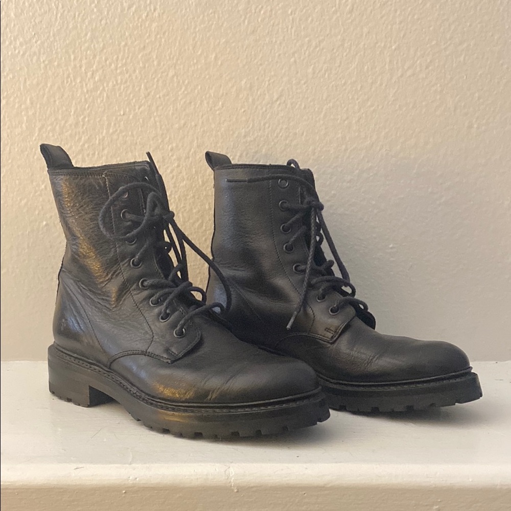 Frye Black Leather Women’s Combat Boots
